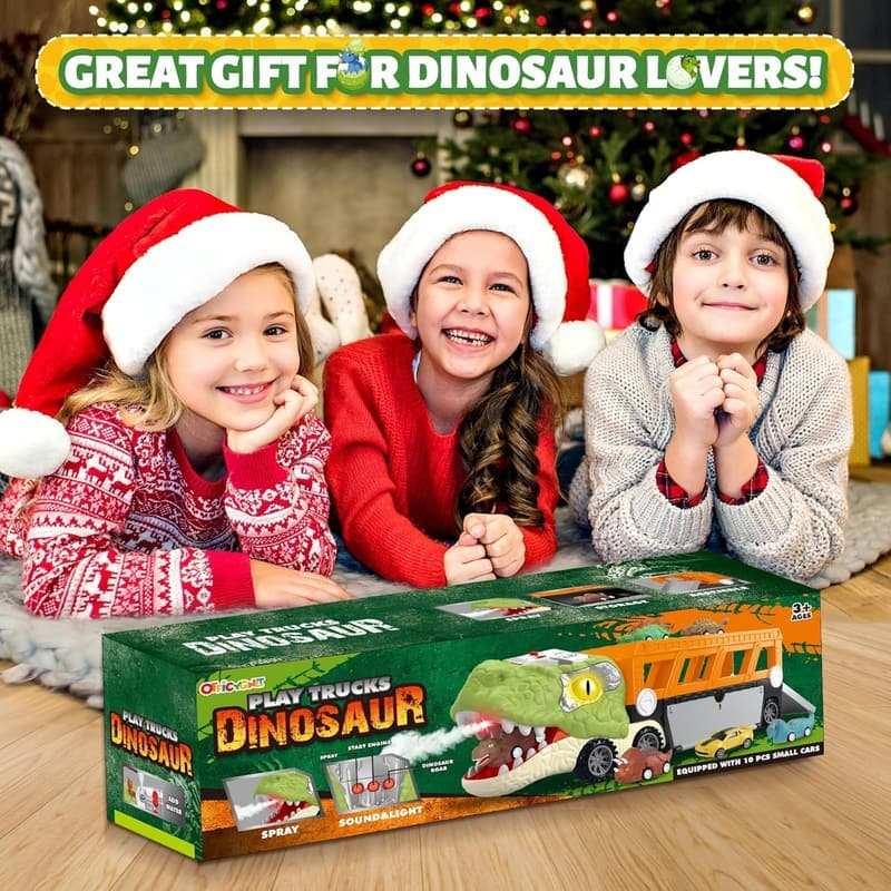 Dinosaur Transport Carrier Truck with 10 Mini Cars - Birthday Gift for Kids