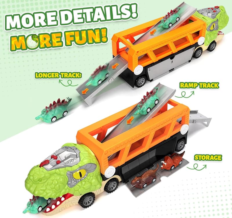 Dinosaur Transport Carrier Truck with 10 Mini Cars - Birthday Gift for Kids