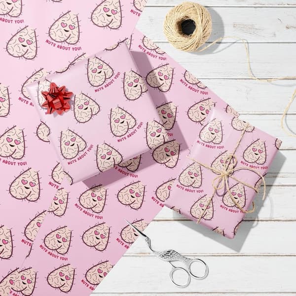 Nuts About You Funny Gift Wrap - 6 Sheets for Adults