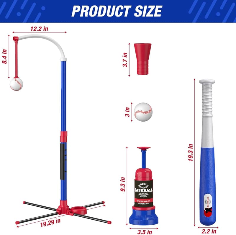 Kids' 3-in-1 Baseball Set - Tee Ball Stand & Launcher, Blue