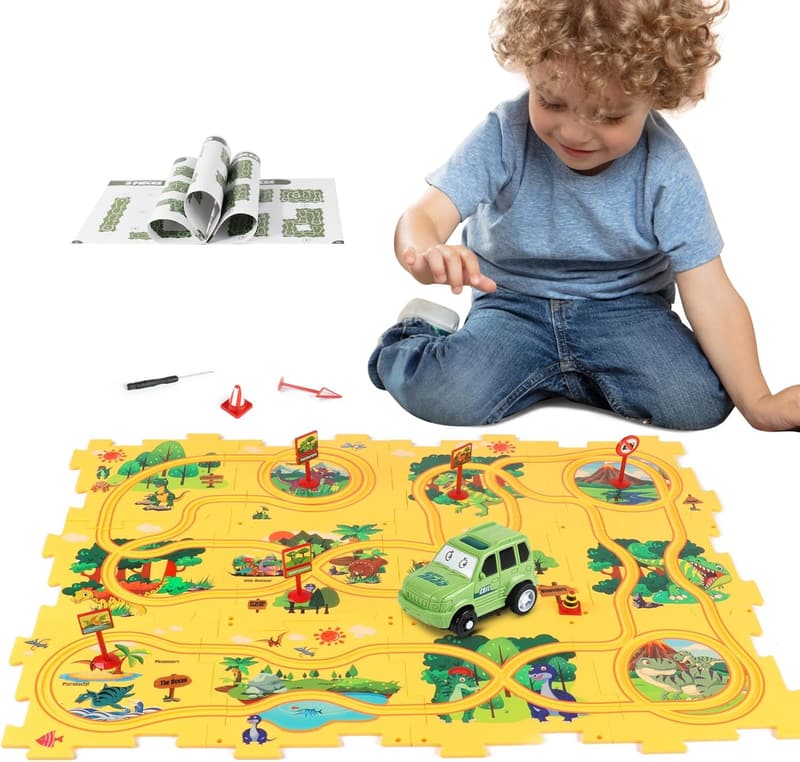 Montessori Puzzle Track Car Set for Kids Ages 3-6