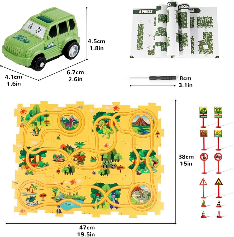Montessori Puzzle Track Car Set for Kids Ages 3-6