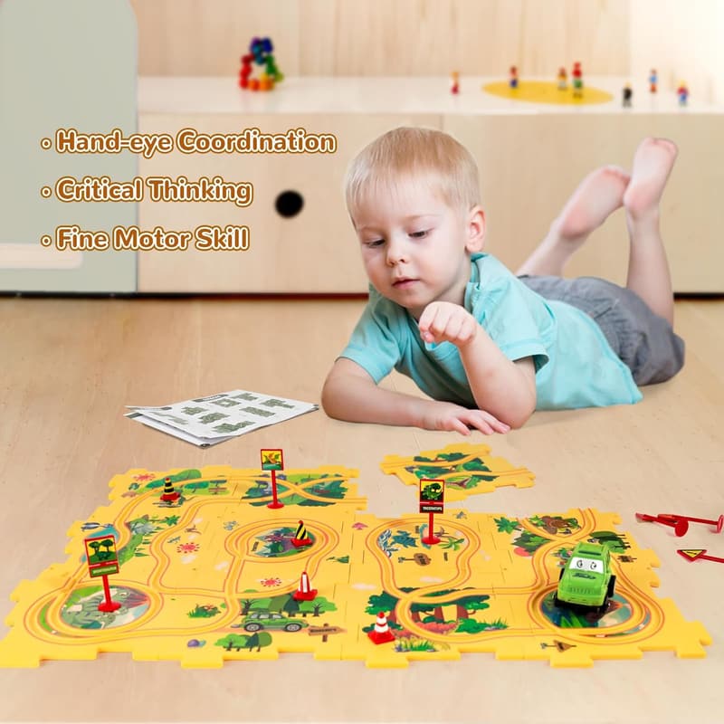 Montessori Puzzle Track Car Set for Kids Ages 3-6