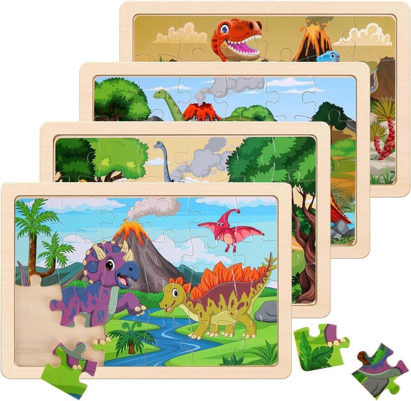 Dinosaur Wooden Puzzles Set for Kids Ages 3-6, 20 Pieces