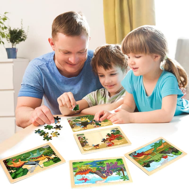 Dinosaur Wooden Puzzles Set for Kids Ages 3-6, 20 Pieces