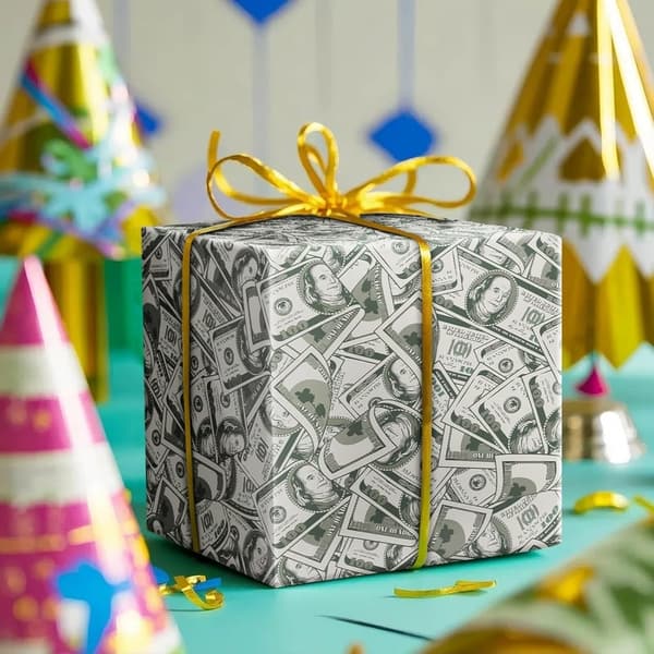 Dollar Bills Gift Wrap Paper Roll for Birthdays and Holidays