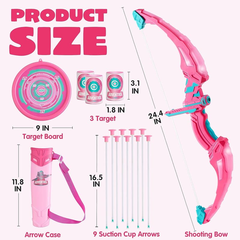 LED Light-Up Bow and Arrow Set for Girls, Ages 3-12
