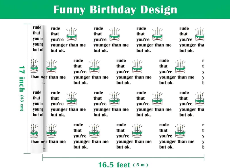 Funny Birthday Wrapping Paper Roll - Rude Cake Design, 17