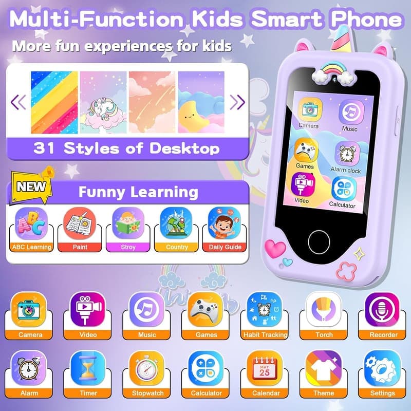 Kids Smartphone Toy for Girls Age 3-10, Purple