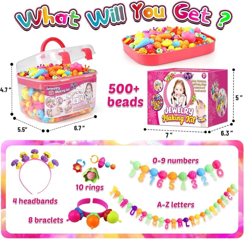 Kids' Jewelry Making Kit - 520+ Snap Pop Beads for Ages 4-8