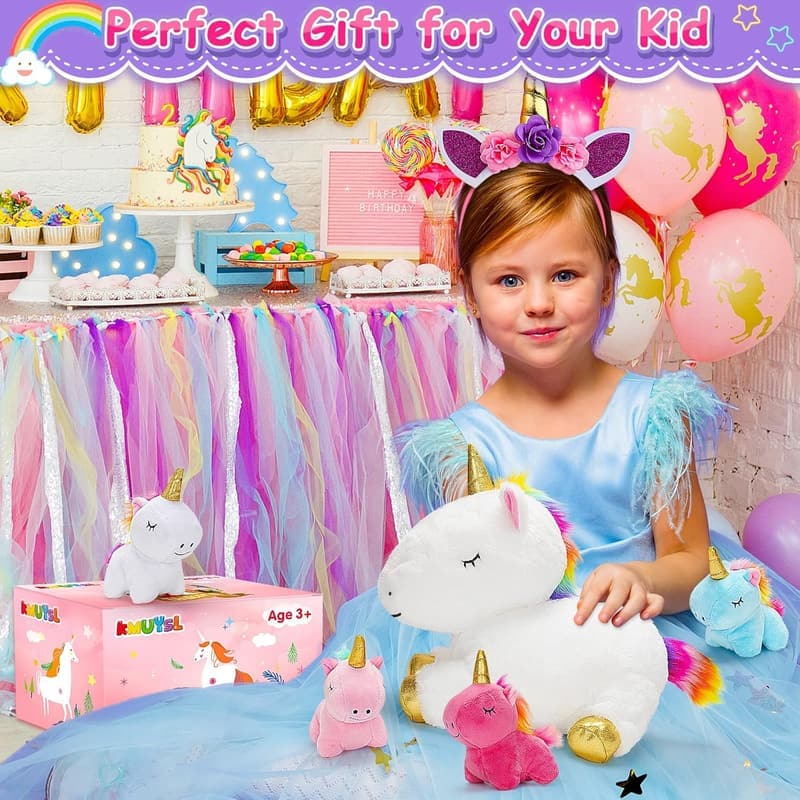 Unicorn Plush Toy Set for Girls, Ages 3-8, Soft Stuffed Animals