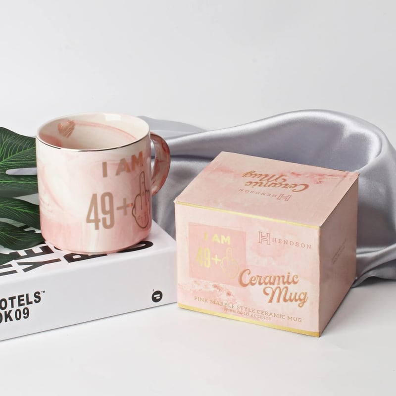 50th Birthday Pink Marble Ceramic Mug for Women