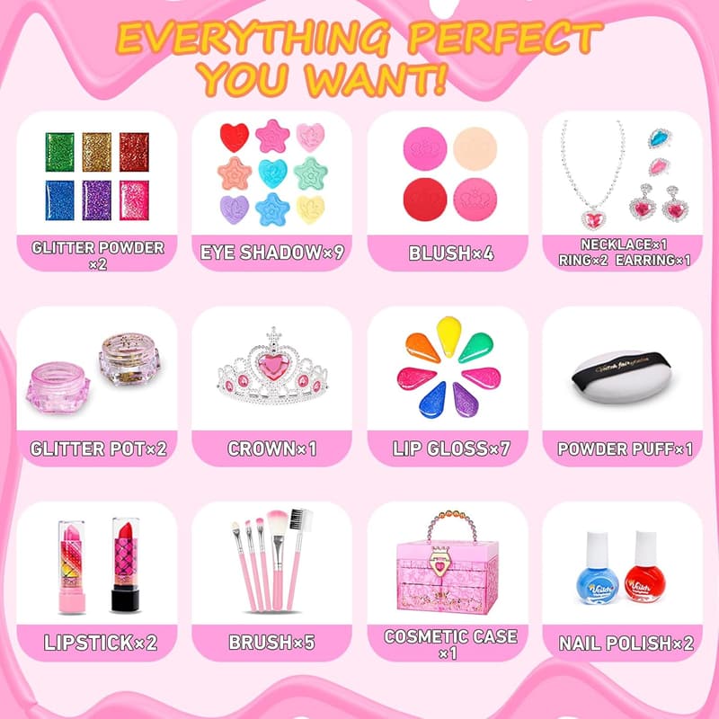 Washable Kids Makeup Kit for Girls Ages 3-12 - Perfect Birthday Gift