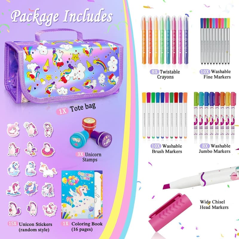 Unicorn-Themed Washable Fruit Scented Markers Set for Girls