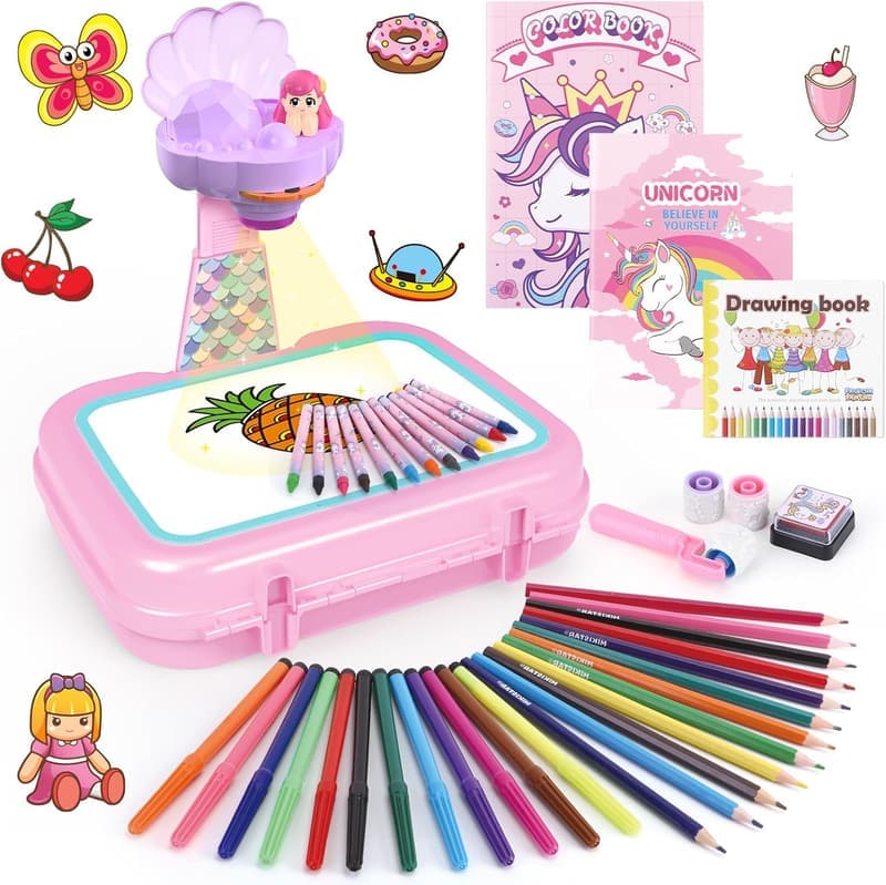 Kids' Drawing Projector Set with Board, Crayons & Stickers