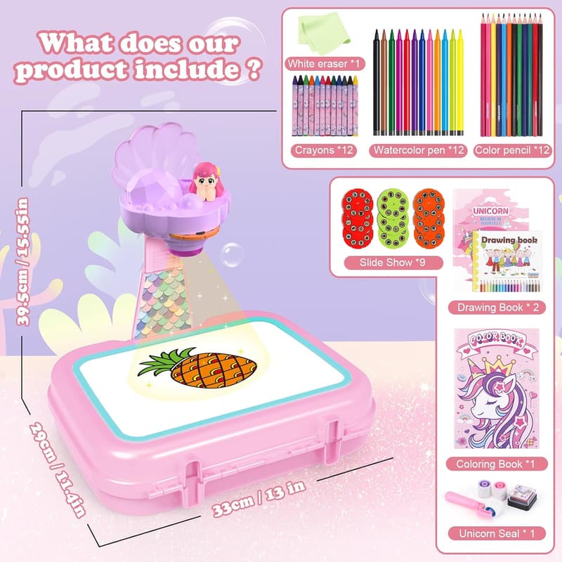 Kids' Drawing Projector Set with Board, Crayons & Stickers