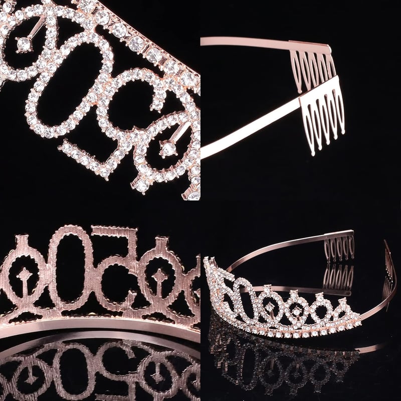 50th Birthday Tiara Set with Sash & Pearl Pin for Women