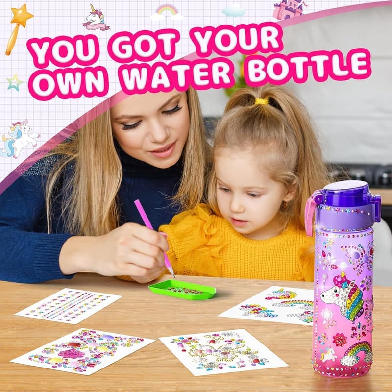 Unicorn Water Bottle Kit and Friendship Bracelet Set for Kids