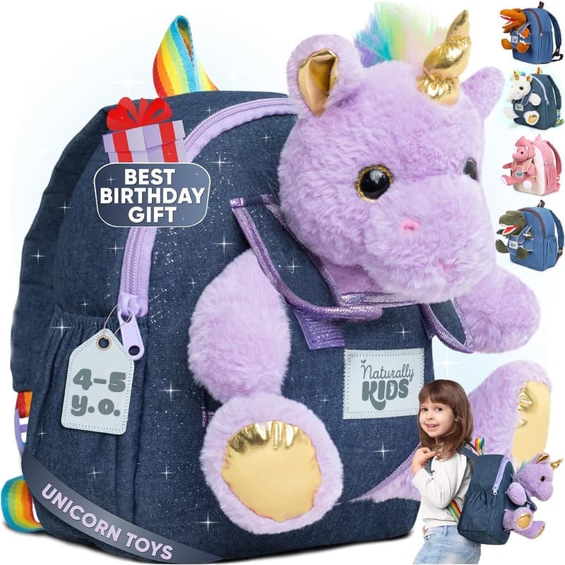Unicorn Toddler Backpack with Detachable Toy for Girls Age 4-6