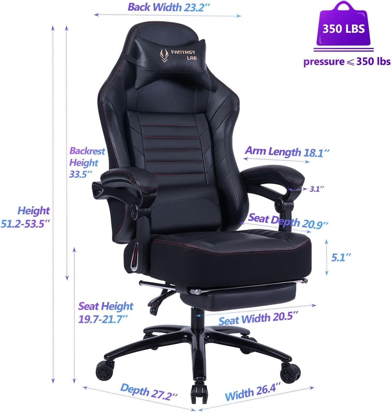 Big & Tall Gaming Chair with Footrest & Massage, 400lbs Capacity