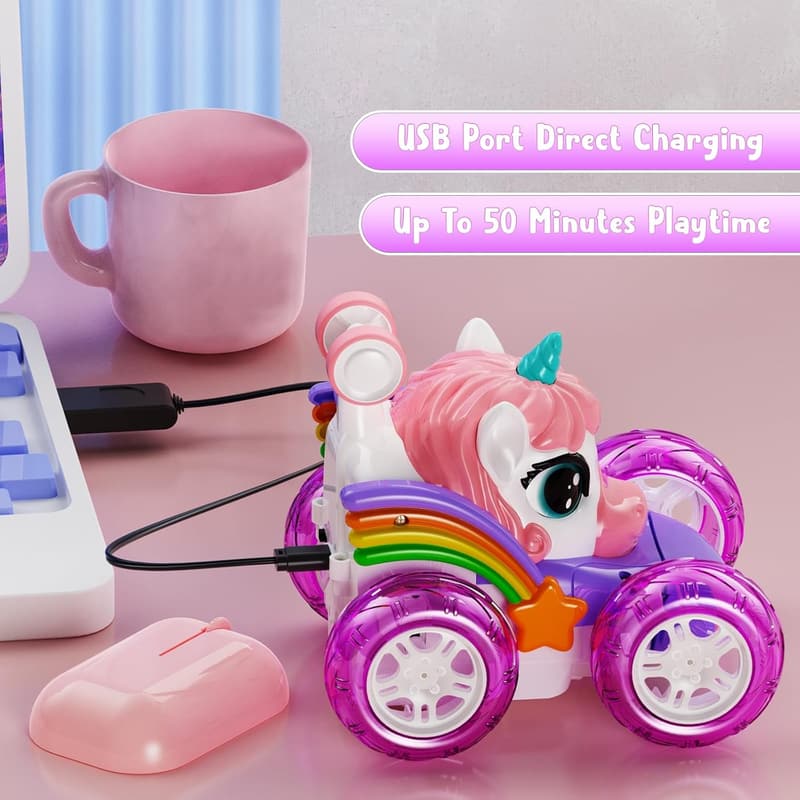Unicorn Remote Control Car - 360° Stunt Toy for Girls
