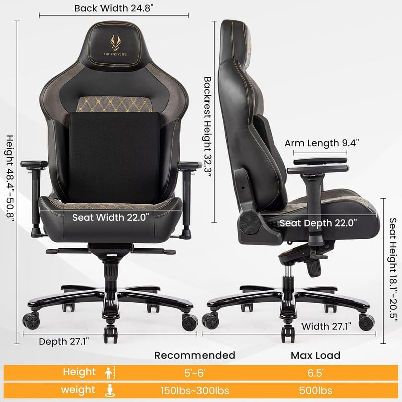 Ergonomic Gaming Chair for Big & Tall, 440lb Capacity, Memory Foam