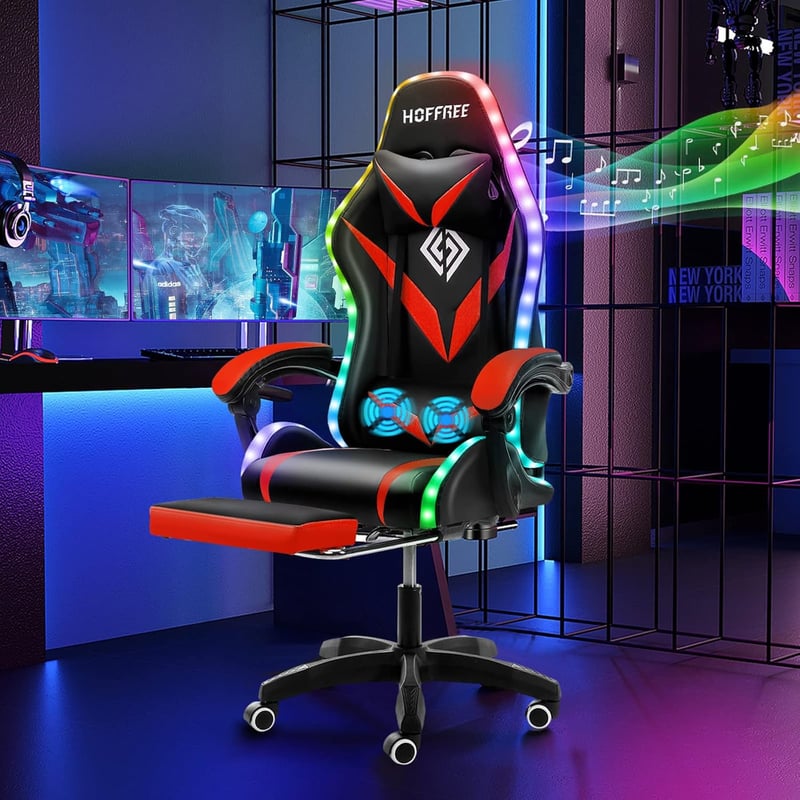 RGB Ergonomic Gaming Chair with Massage, Bluetooth & Footrest