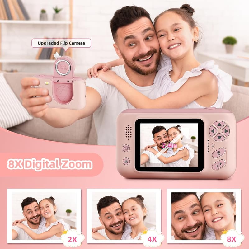Kids 1080P HD Digital Camera for Girls, Birthday Gift, Pink