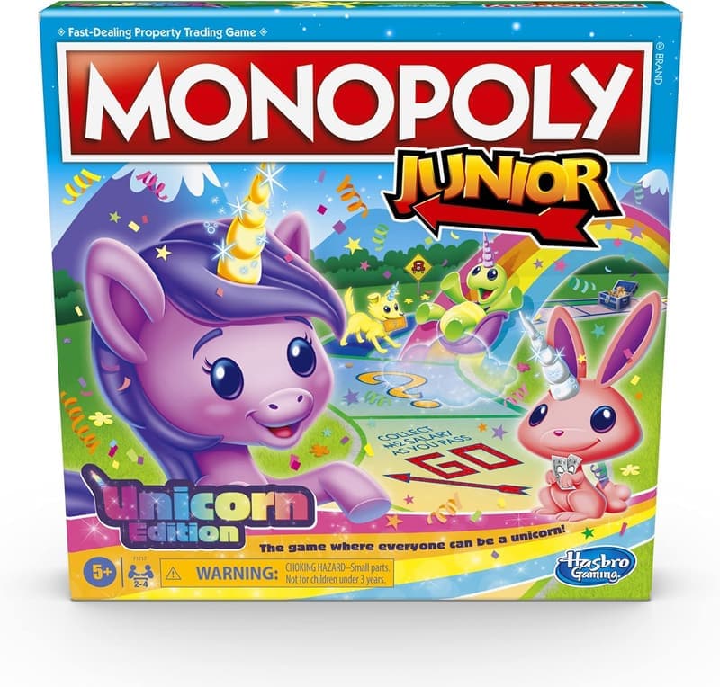 Monopoly Junior Unicorn Edition Board Game for Kids Ages 5+