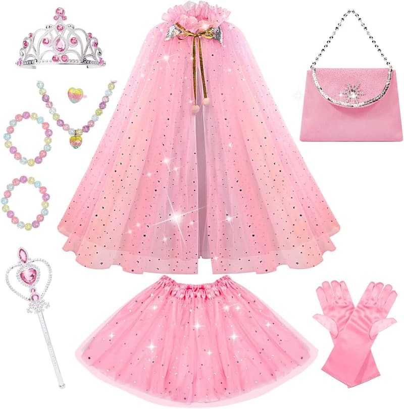 Princess Dress-Up Set for Girls 3-8 - 11-Piece Cape & Crown