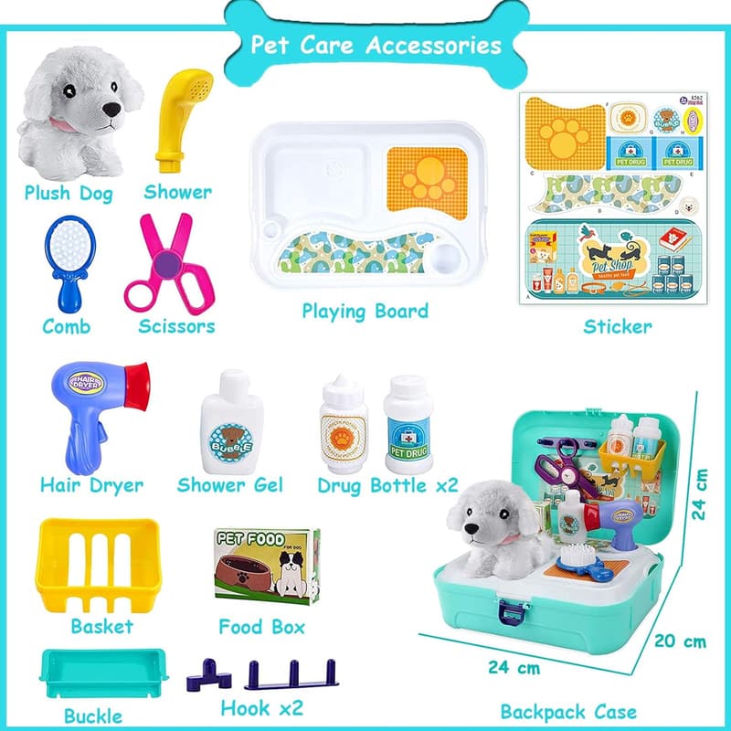 Kids' Vet Doctor Play Set - 16 Pcs Puppy Grooming Toys