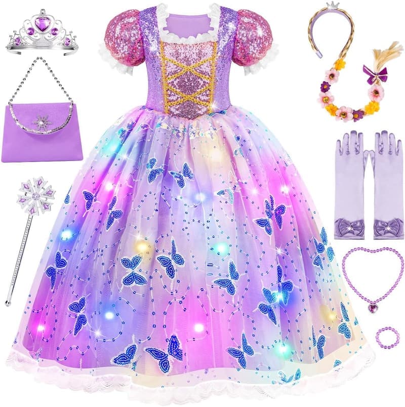 Light Up Princess Costume for Girls, Ages 3-10 - Halloween Outfit