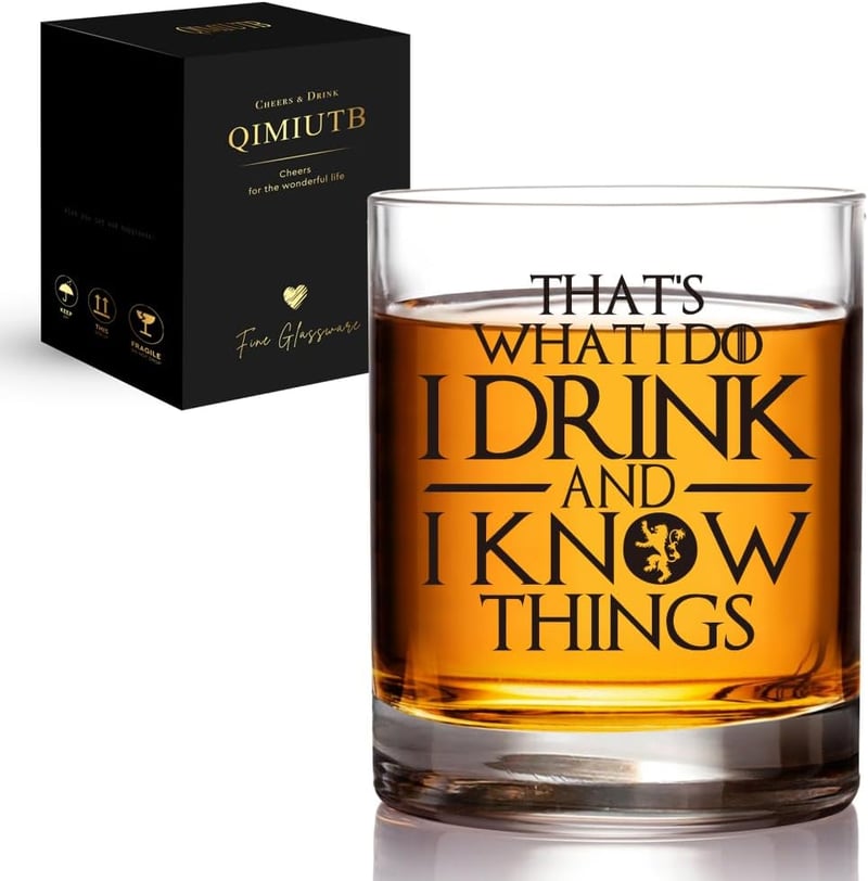 Funny Whiskey Glasses - I Drink and I Know Things Gift for Men