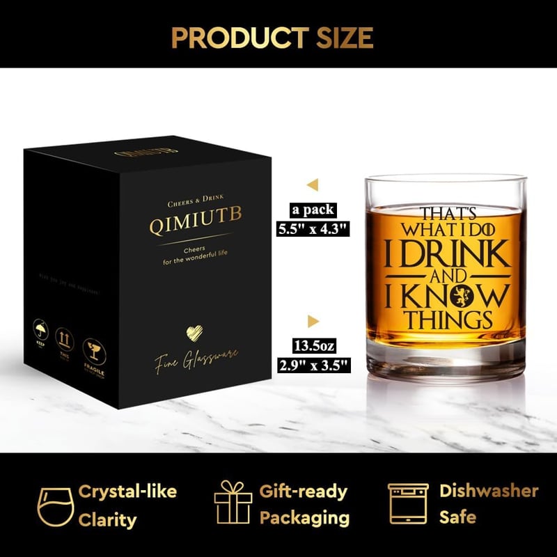 Funny Whiskey Glasses - I Drink and I Know Things Gift for Men