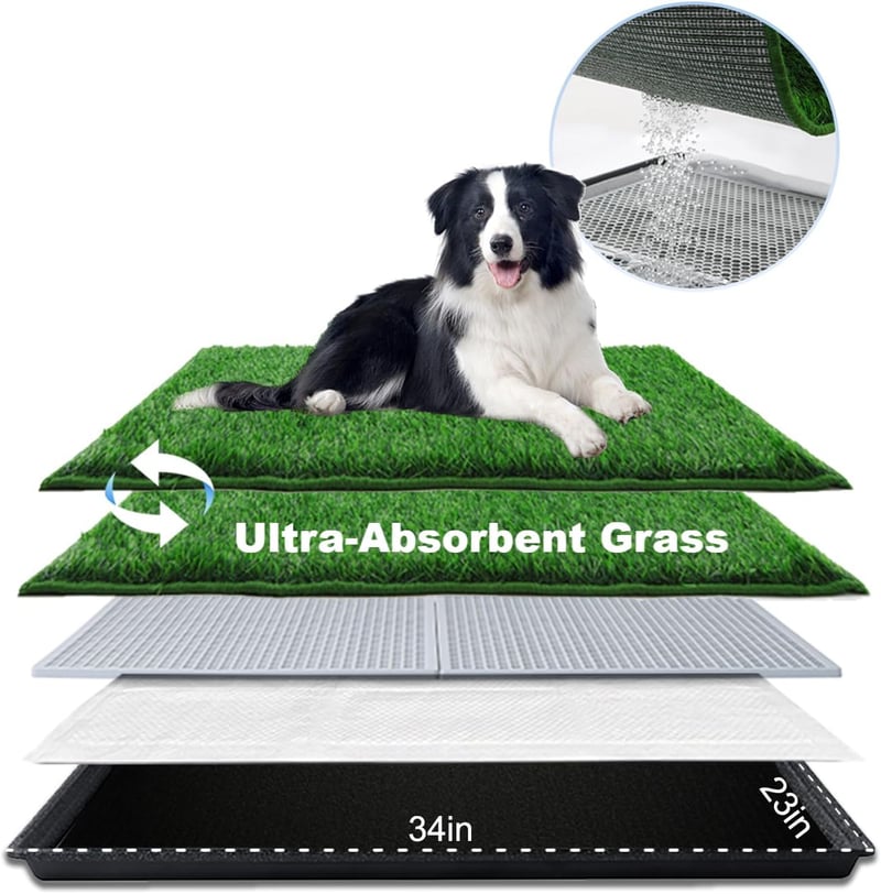 Large Dog Potty Grass Pad with Tray, Odor-Free & Absorbent
