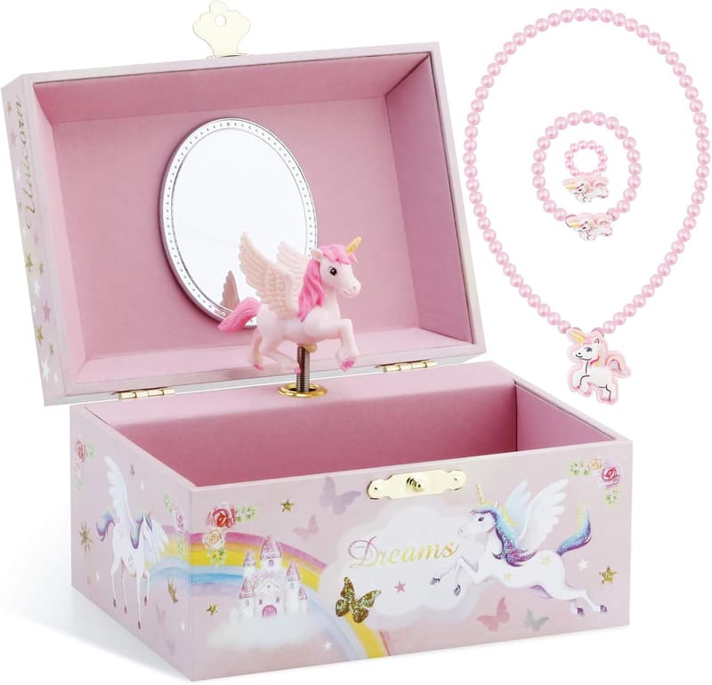 Musical Unicorn Jewelry Box Set for Little Girls - Pink