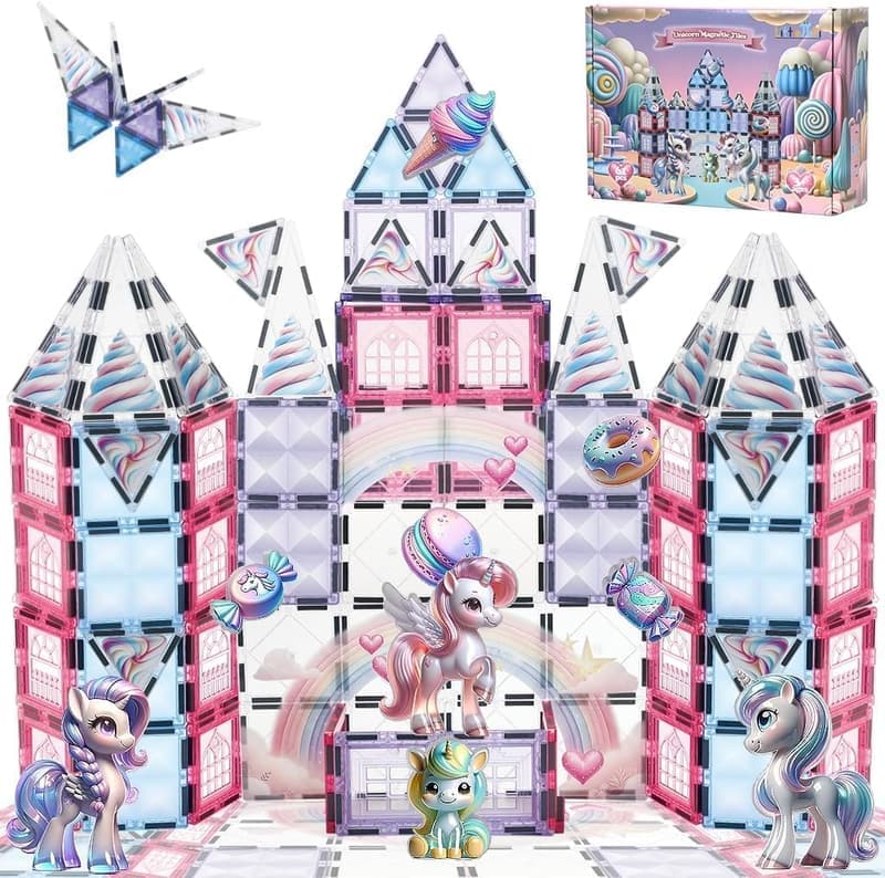 Unicorn Magnetic Tiles for Girls Ages 4-7 - Perfect Gifts