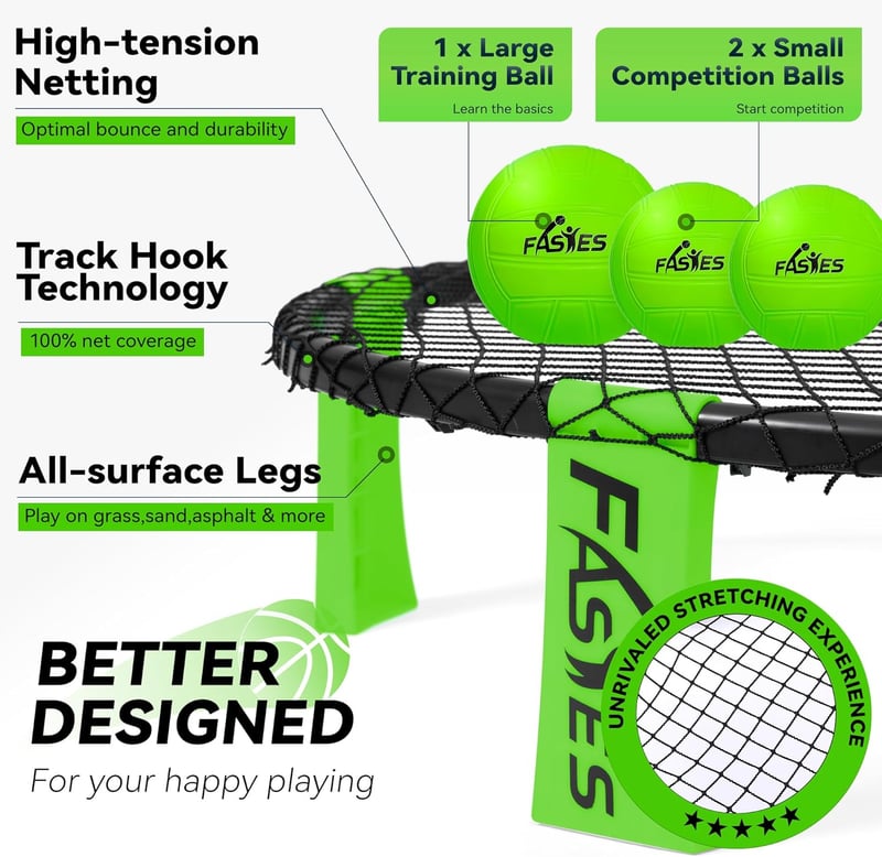 Outdoor Roundnet Game Set with 3 Balls and Carrying Bag