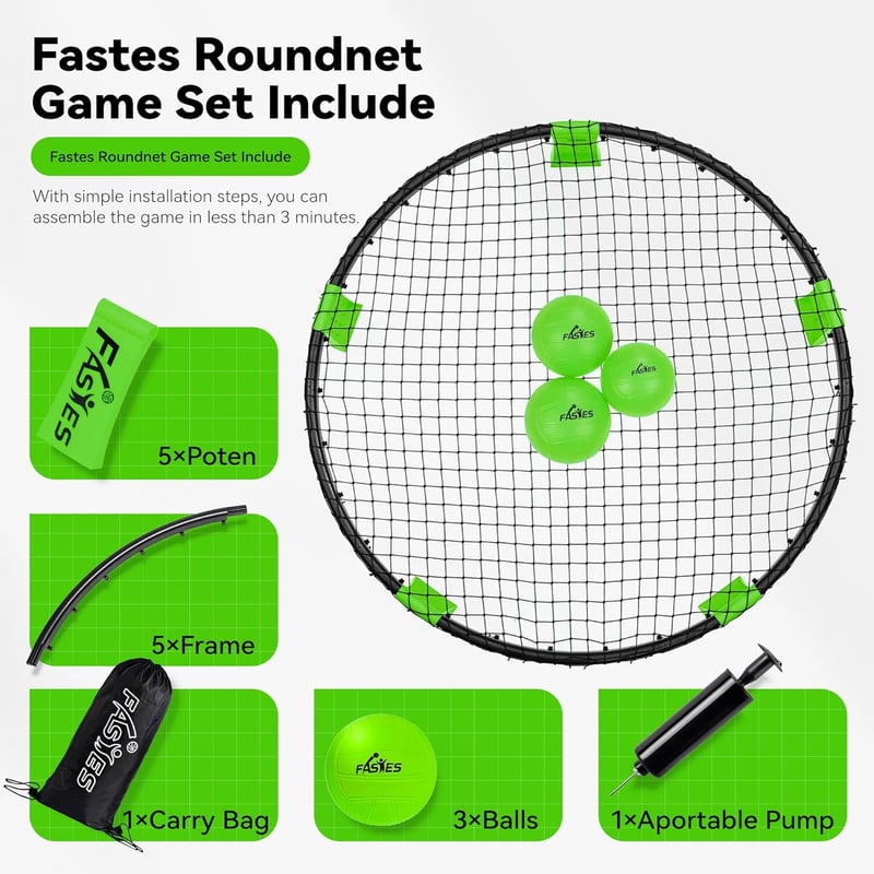 Outdoor Roundnet Game Set with 3 Balls and Carrying Bag