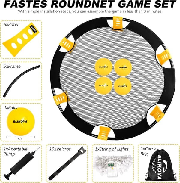 Outdoor Roundnet Game Set with 4 Balls and Carrying Bag