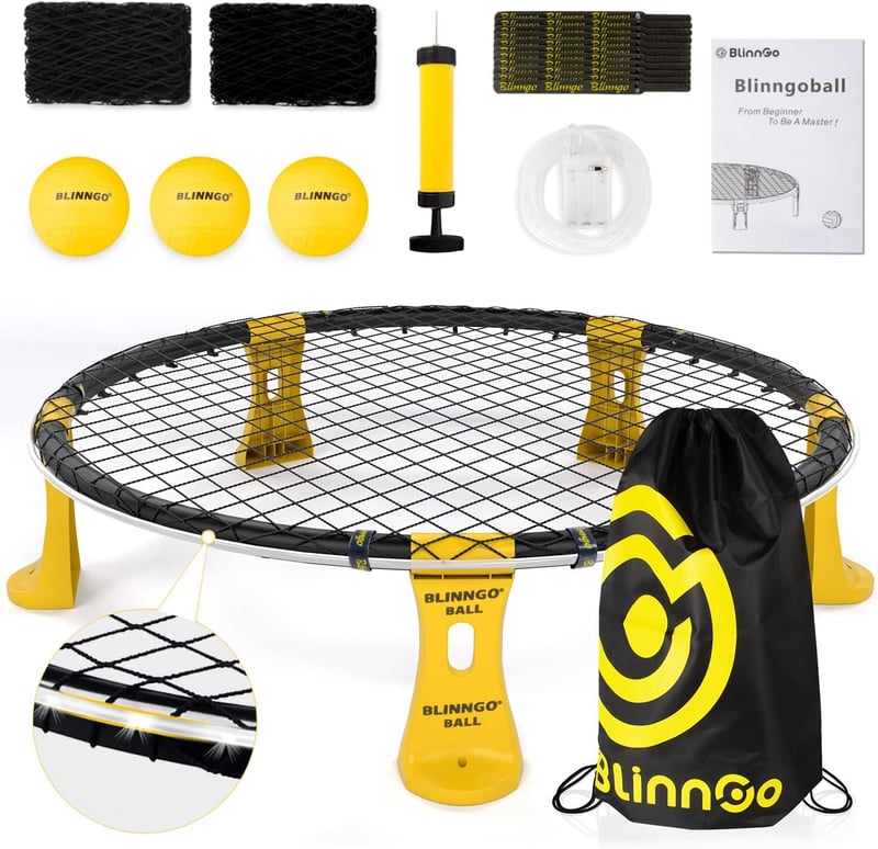 Pro Roundnet Game Set with 3 Balls and Strip Light for Outdoors