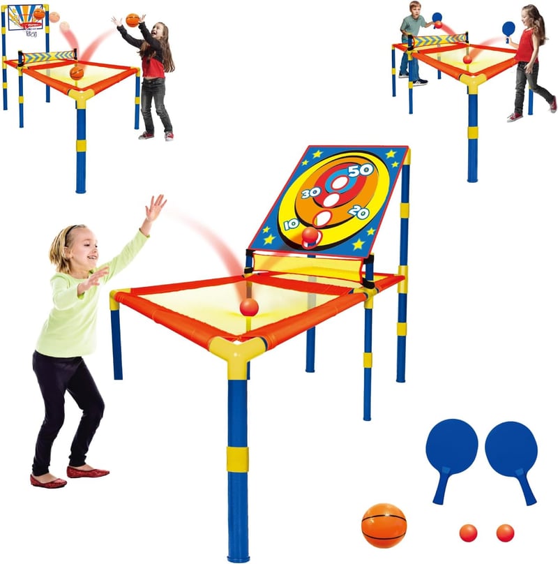 3-in-1 Trampoline Game Set: Ping Pong, Basketball, for Kids