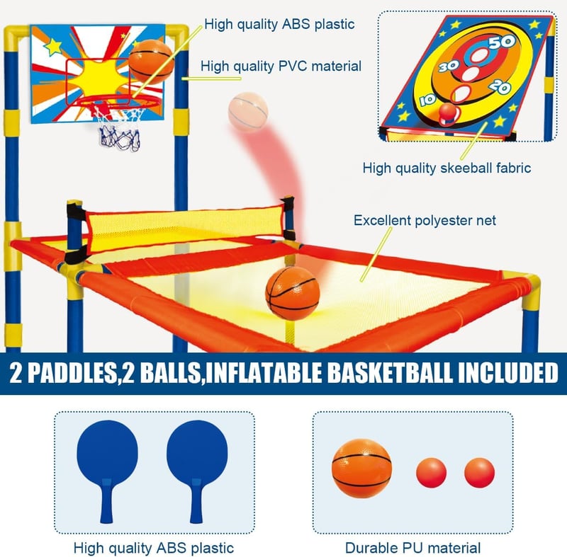 3-in-1 Trampoline Game Set: Ping Pong, Basketball, for Kids