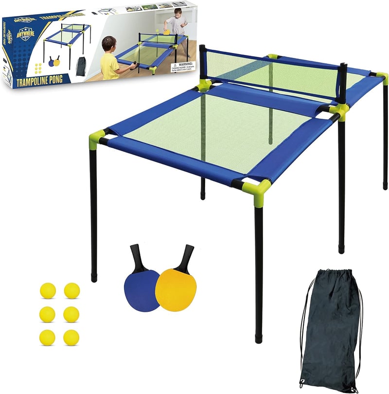 Portable Trampoline Ping Pong Table with Paddles & Balls