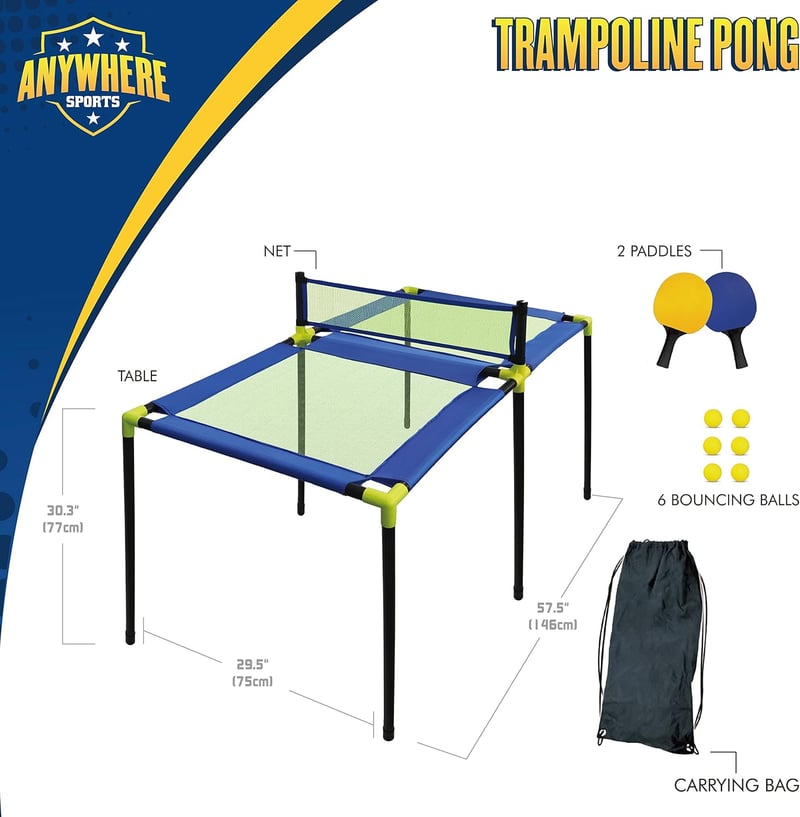 Portable Trampoline Ping Pong Table with Paddles & Balls