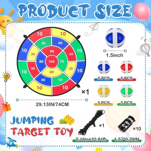 Trampoline Dart Board Game with 20 Sticky Balls – Fun for Birthday Parties
