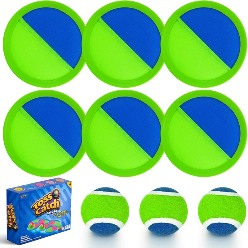 Toss and Catch Ball Game Set for Kids - 6 Paddles, 3 Balls
