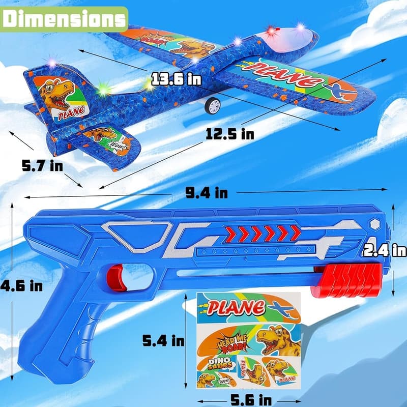 LED Foam Glider Airplane Launcher Toy Set for Kids (3 Packs)