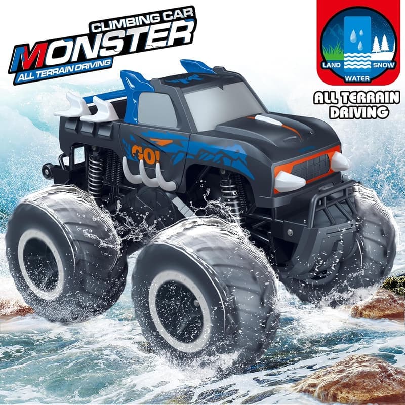 Amphibious RC Monster Truck for Kids - Waterproof 4WD Toy