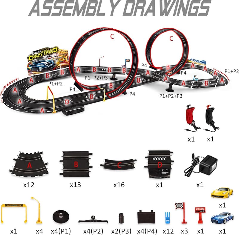 Electric Slot Car Race Track Set for Kids Ages 6-12